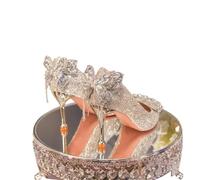 Champagne Color Crystal Knot High Heels Women's Shoes Wedding Two-Way Wear Elegant Style Fashion Single(Champagne 8cm,40)