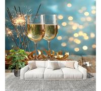 Champagne Feu D'Artifice Romantique Papier Peint Intissé Fresque Murale 350x256 cm RéUnion Poster Murale Photo pour Salon, Chambre, Salle à Manger, Effaçable Papier Peint Panoramique