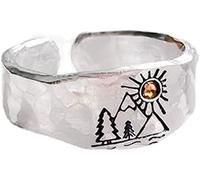 Champagne Vintage Forest Diamond Ring Sunset Ring Silver Aquamarine Stone