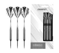 Champify® Blizzard Jeu de fléchettes en laiton avec baril de 23 g et pointe en acier | 3 fléchettes avec 6 tiges et ailettes | avec autres accessoires | Fléchettes avec pointes en acier idéales pour