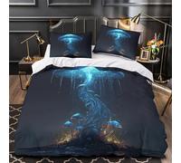 Champignon 3D Imprimé Lueur d'espoir Housses De Couettes Housse De Couette pour Adultes Et Enfants avec Taies Parure De Lit E avec Fermeture À Glissière Microfibr 3 Pièces Single（140x200cm）