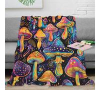 Champignon Coloré 3D Printed Plaid Microfibre Décor Maison Champignons Throw Blanket pour Canapé Chambre Tous Âges 40x50(100x130cm)