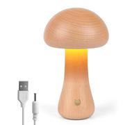 Champignon en Bois, Lampe de Chevet Portable à Intensité Variable Rechargeable USB, Veilleuse Sans Fil, Table Décorative pour la Maison (Hêtre-A)