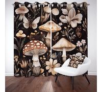Champignon Fleurs Sauvages Rural Rideau Occultant Court Feuille Plante Sauvages Jungle Rideau Thermique Anti Chaleur Rideaux Lot de 2 Opaque à Oeillets 60x120cm Fenetre de Cuisine Chambre Enfant