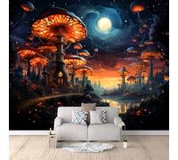 Champignon Papier Peint 3D Panoramique Forêt De Champignons Fantastiques Au Ciel étoilé Papier Peint intissé pour Salon Chambre Décoration Murale Moderne Poster Tableaux Photo Muraux 250×175cm (L x H)