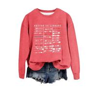Champignon Pull Bibliothèque Chemise Femmes Livre Amoureux Sweatshirt Graphique Col Rond Lecteur Bibliothécaire Enseignant Pulls Hauts Pulls cool Femmes, Rouge pastèque, XL