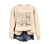 Champignon Pull Bibliothèque Chemise Femmes Livre Amoureux Sweatshirt Graphique Col Rond Lecteur Bibliothécaire Enseignant Pull Hauts Pull Cool pour Femmes, beige, L