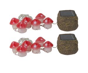 Champignon solaire, éclairage solaire de terrasse pour l'extérieur, champignons lumineux solaires, 6x champignons, batterie LED, L 270 cm, terrasse de jardin, lot de 2