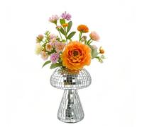 Champignon Vase Boule a Facette,Champignon Boule Disco,Argenté Miroir Verre Vase Champignon Disco Pot a Crayon,Jardinière Boule a Facette Déco Terrarium Hydroponique Station Propagation