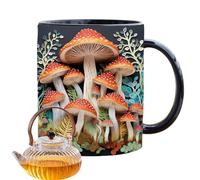 Champignons - Champignons 3D, café | design en céramique 3D avec thé et soucoupe, compatible avec infuseur, parfait pour le thé et le café, recommandé comme cadeau de bureau ou de maison