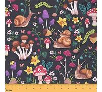 Champignons décoration Tissus au Metre, escargot Mignon champignons sauvages décoration et Fleurs Tissus couture, nature botanique plantes Tissu imperméable 184x150cm Borwn Rouge