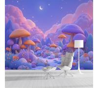 Champignons Des Nuages Papier Peint Panoramique 250x175cm, Papier Peint Soie Décors De Dessin Animé Fantastiques, Mural Poster Tableaux Muraux Pour Chambre d'enfant Décoration Murale, Violet