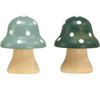 Champignons en bois Deko Automne Décoration de table Mini amanite tue-mouches Menthe verte 4cm Set de 12 pièces