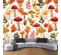 Champignons Et Feuilles D'Automne Papier Peint Décoratif, Plantes Campagne Rétro Papier Peint En Soie, Convient Pour Salons, Chambres, Salles Bains Murs Bureaux, Facile Nettoyer Durable 450X315 Cm