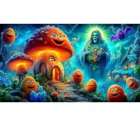 Champignons-House Puzzle 1000 pièces Educa Cadeau Unique De l'art Décoration Jeu éducatif Challenge Toy pour Adultes et Enfants à partir de 12 Ans 75x50cm/1000pcs