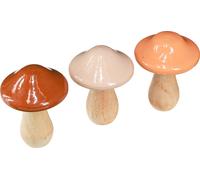 Champignons mouches décoratifs en bois aux couleurs automnales orange, vert, rouge - champignons en bois pour décorations automnales, set de 9 pièces en 6/8/10,5 cm