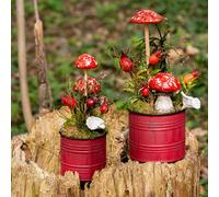 Champignons mouches sur tige rouge 5,5cm - Set de 6 champignons décoratifs d'automne pour le jardin et la maison