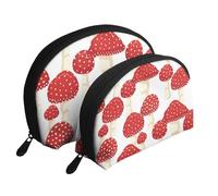 Champignons Rouges Agaric Mouche, Trousse de Maquillage Coquille Femme Petit Porte-Monnaie Trousse de Toilette Trousse à cosmétiques 2 pièces