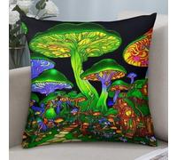 Champignons Vibrants Et Lumineux, Art Psychédélique Lot De 2 Canapé Housses Lavable Housse De Coussin Moderne Taie d'oreiller pour Bureau Chambre Jardin 45X45Cm