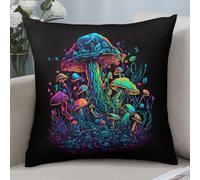 Champignons Vibrants Et Lumineux, Art Psychédélique Lot De 2 Coussin en Housse Doux Taie d'oreiller Lavable Canapé Housses pour Voiture Chambre Salon 45X45Cm