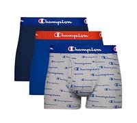 Champion Boxers en Coton Stretch pour Homme Maillot, Trunk - Lot de 3 Logos gravés Gris chiné/Surf The Web/Bleu Marine, XXL