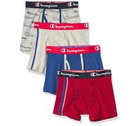 Champion Boys' Everyday Comfort Cotton Stretch Boxer Briefs 4-Pack, Grey/Red/Navy Assortment, Medium