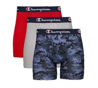 Champion caleçons Boxeurs en Coton Stretch pour Homme avec Pochette de Soutien Total ajusté, Bleu imprimé Graphique/carlet/Oxford Grey Heather-Lot de 3, XXL