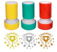 Champion ! Conception du Trophée - 3 Tampons Encreurs Enseignants. Or, Argent, Bronze 22mm Re-éncrable