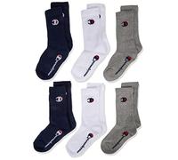 Champion Core 6PP Crew Protège-Bas & Socquettes, Blu Marino/Bianco/Grigio Melange Chiaro, 31-34 (Lot de 6) Unisexe-Enfants et Adolescents