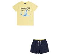 Champion Legacy Back to The Beach B Graphic Crewneck T-Shirt & WR Shorts Complet, Jaune Pastel/Bleu Marine, 11-12 Ans Garçon