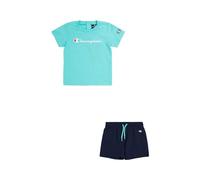Champion Legacy Icons TD-Contrast Logo Crewneck T-Shirt & Shorts Costume, Vert Aigue-Marine/Bleu Marine, 74 Unisex Baby