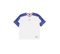 Champion Legacy Retro Sport (220329) - Shiny PolyWarpKnit Unbrushed Crewneck T-Shirt, Blanc/Bleu Profond (WHT/BAI/CRD), M Retro Sport Homme FW24, Blanc/Bleu Profond (WHT/Bai/Crd), Medium
