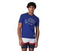 Champion Legacy Retro Sport - USA S/S Crewneck T-Shirt, Bleu électrique, XL Homme SS24, Bleu électrique, XL