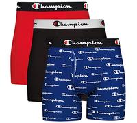 Champion 5 Coton Stretch pour Homme Boxeur ajusté, Lot de 3 Boxers avec Logo Script Bleu, Blanc, Noir/Rouge