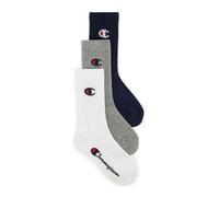 Champion Mixte Enfant Socks Basics 3pk Crew Protège-Bas & Socquettes, Bleu Marine/Blanc/Gris Clair, 31-34 EU