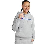 Champion Powerblend Sweat à Capuche décontracté, sérigraphié Sweatshirt, Oxford Gray Script, L Femme