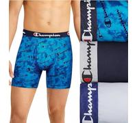 Champion Underwear Briefs, Everyday Active, Lightweight Stretch, Multi-Pack Boxeur ajusté, Lot de 3 Boxers imprimés Bleus avec Logo Bleu Marine/Silverstone, Homme