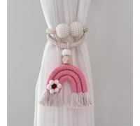 champracer Lot de 2 embrasses de rideaux - Style bohème - Arc-en-ciel - Pour la maison, la chambre d'enfant - Motif fleur rose