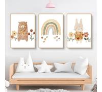 champracer Lot de 3 posters pour chambre d'enfant - Décoration bohème - Fleurs roses - Soleil - Arc-en-ciel - Décoration murale - Sans cadre - Style bohème - 21 x 30 cm - C