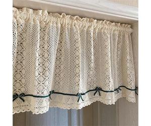 champracer Rideau brise-bise aspect crochet, style campagne crocheté motif fleurs rétro rideau brise-bise court rideau petite fenêtre cuisine porte avec frange (1 pièce, H 90 x L 100 cm)