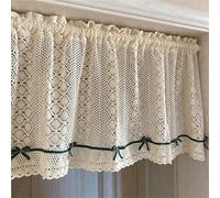 champracer Rideau brise-bise aspect crochet, style maison de campagne, crochet, motif floral rétro, petit rideau de fenêtre, cuisine, porte avec pompon, 1 pièce, H 90 x l 150 cm