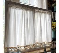 champracer Rideau brise-bise - Style bohème - Court - Style maison de campagne - Vintage - Pour bistrot - Petit rideau de fenêtre de cuisine - Avec pompon - 1 pièce - 100 x 30 cm (l x H)