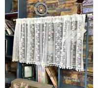 champracer Rideau de cuisine en coton creux - Style bohème - Court - Broderie - Style maison de campagne - En dentelle - Semi-transparent (90 x 60 cm)