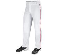 Champro Sports Triple Crown Open Bottom Pants, White, Scarlet Pipe, Large