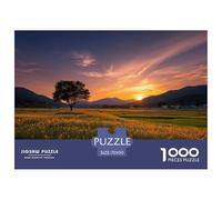 Champs de Fleurs étoilés et Montagnes au Coucher du Soleil Puzzle pour Enfants DébutAnts 12+, Natural Paysage Carton RésistAnt, Développement Cognitif, Loisir Infantile, Cadeau Beau 70x50cm/1000pcs