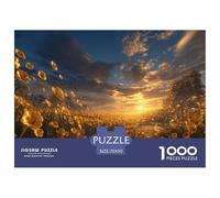 Champs de Fleurs étoilés et Montagnes au Coucher du Soleil Puzzle pour Enfants DébutAnts 12+, Natural Paysage Carton RésistAnt, Développement Cognitif, Loisir Infantile, Cadeau Beau 70x50cm/1000pcs