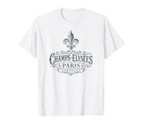 Champs-Elysées Paris France Ornée Fleur de Lis Bleu Marine T-Shirt Graphique avec Valeur