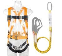 CHAMSUREUK Kit antichute de sécurité en hauteur, harnais de sécurité à 5 points, taille universelle, évalué à 100 kg avec 2 grandes boucles et 2 cordons de 2 m, approuvé EN355, EN354 et EN361