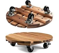 CHAMSUREUK Lot de 2 supports de plantes en bois avec roulettes verrouillables en métal - Support robuste pour plantes (bois - rond)