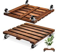 CHAMSUREUK Lot de 2 supports pour plantes en bois avec roulettes de 30 cm - 12 pouces avec roulettes verrouillables en métal - Chariot pour pot de fleurs robuste pour intérieur/extérieur/maison/jardin